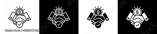 Acquisition  icon variations in line and glyph style on black and white background