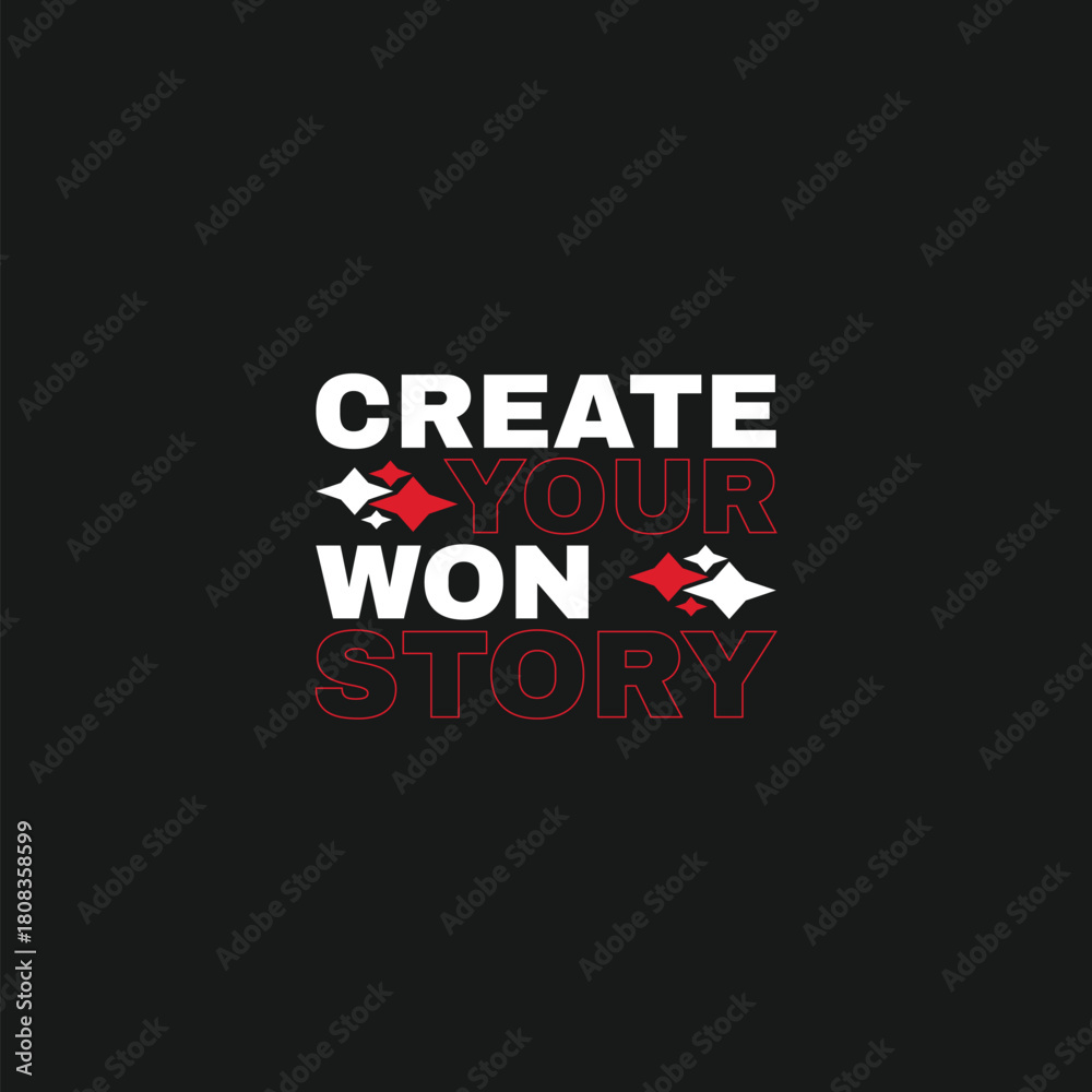 Obraz premium Black t shirt with white text create and won and red arrows on a blue background