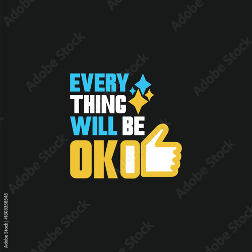 Black t shirt with ukrainian flag colors and text everything will be ok in bold typography