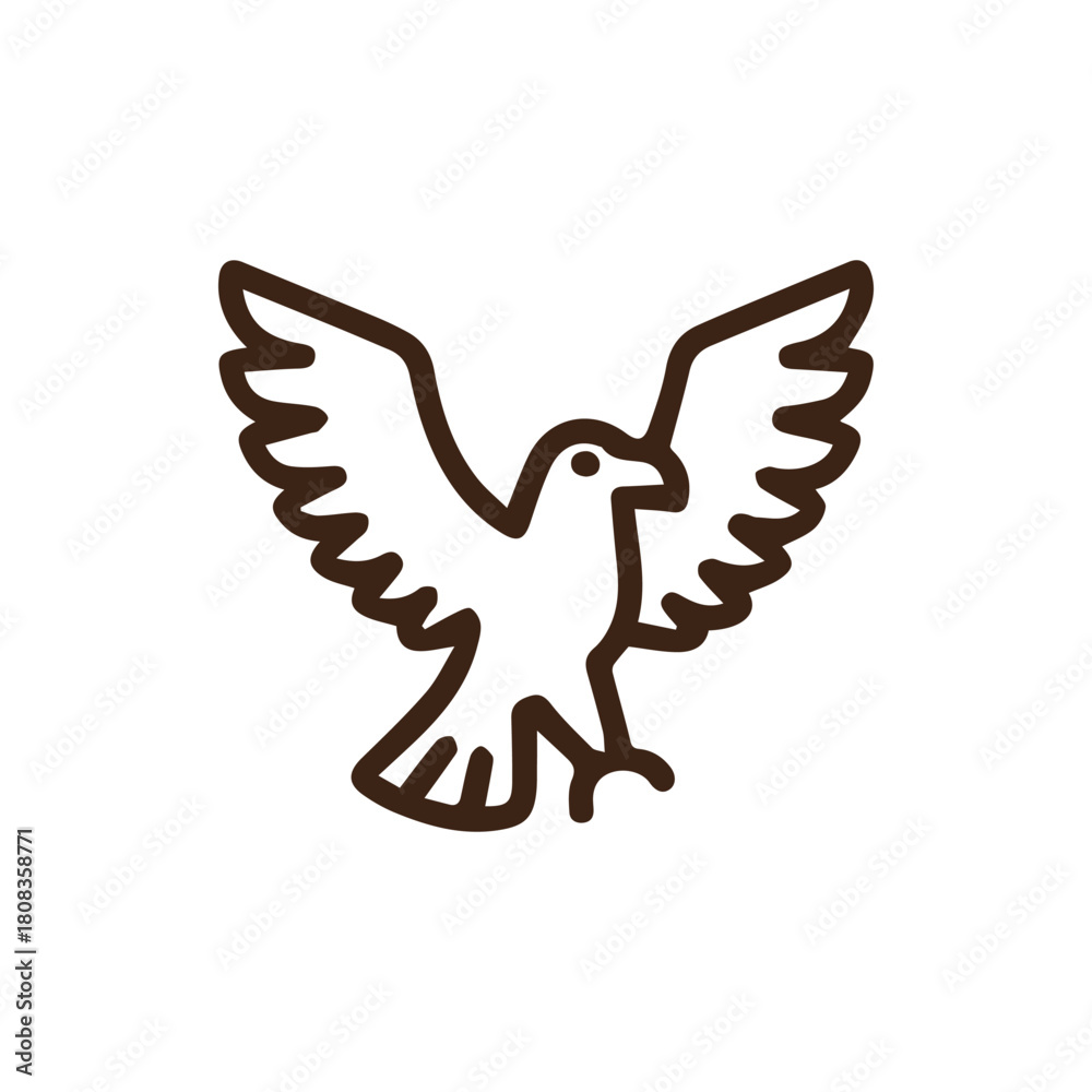 Obraz premium Brown outline icon of a peaceful dove with wings spread wide representing freedom
