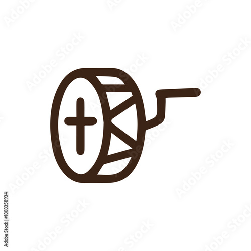 Bold Outline Drawing of a Hand Drum Displaying a Cross Sign for Spiritual Themes