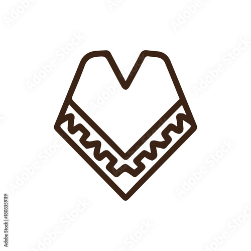 Simple brown outline icon of a traditional poncho with cultural pattern