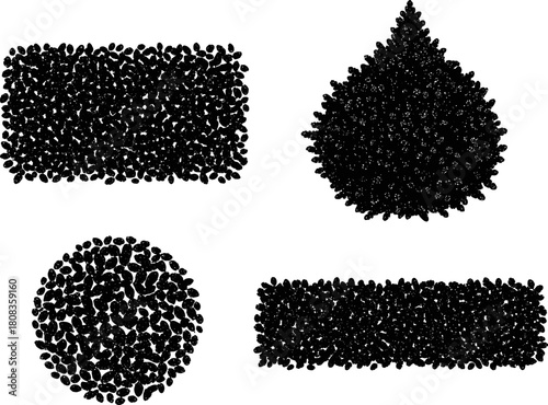 Detailed top view vector illustration of different bush shapes including round, rectangular, and teardrop forms, perfect for landscape, garden, and nature design