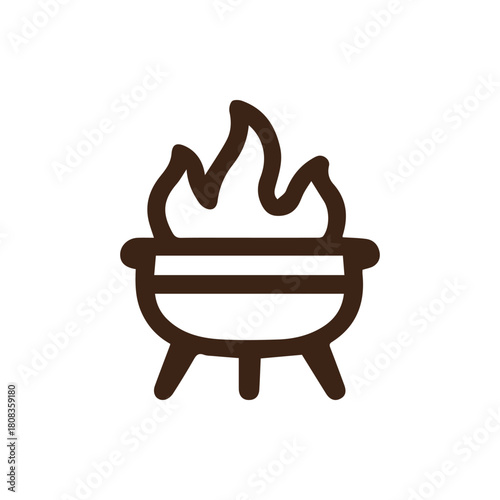 Barbecue Grill Icon with Lively Flames Suggesting Outdoor Cooking and Warmth