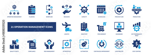 operation management icon set, solid style, vector illustration