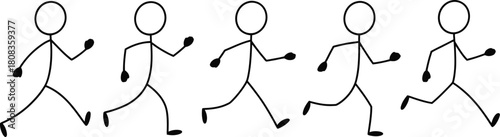 Five Running Stickman Figure Vector Animation Sequence Isolated