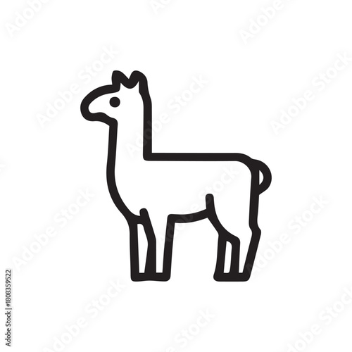 Charming Llama Alpaca Outline Icon Simple Animal Graphic Black and White Design