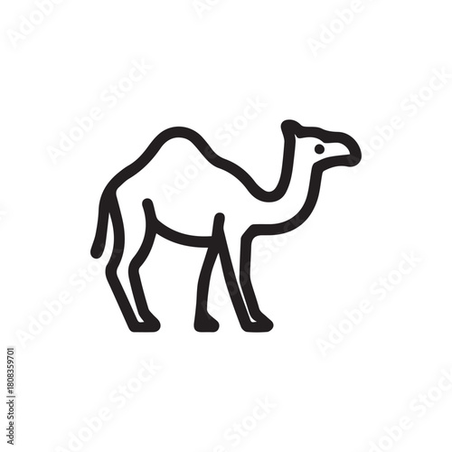Striking minimalist black outline icon of a solitary dromedary camel an enduring desert creature