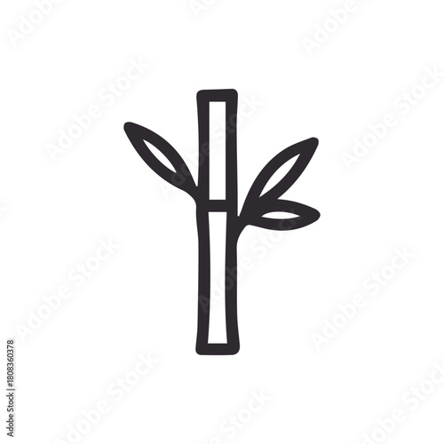 Minimalist bamboo plant stem with leaves simple outline icon design
