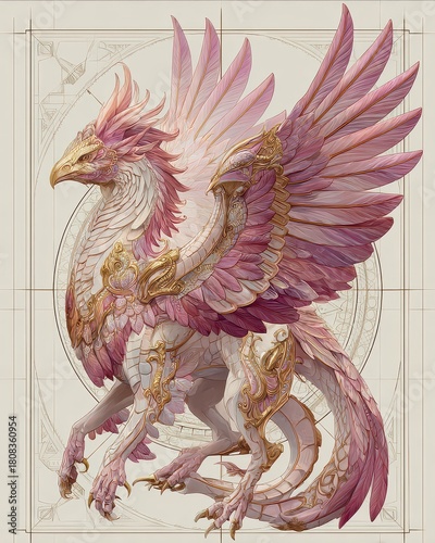 Majestic Winged Creature with Regal Feathers and Elegant Details