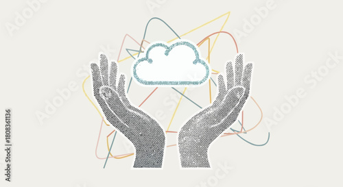 Hands cradling a cloud, symbolizing cloud computing and data protection.