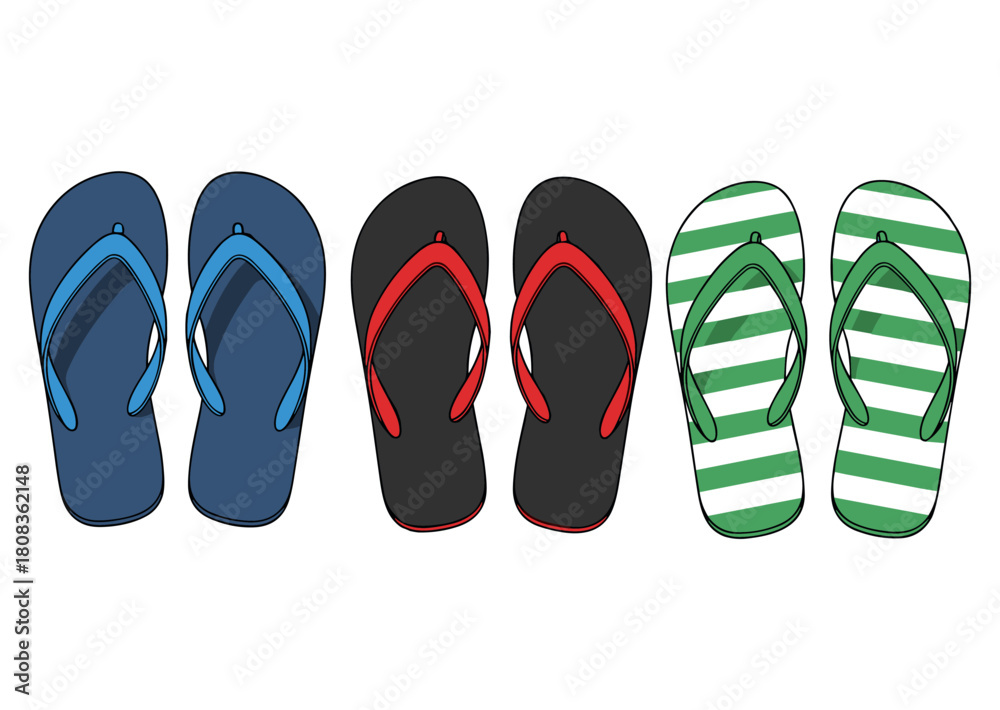 Fototapeta premium Flip Flops Colorful Beach Sandals Collection on White
