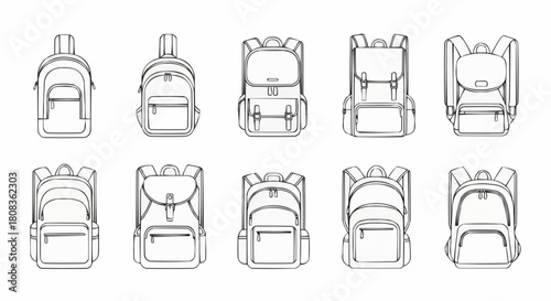 Collection of Backpacks in Sketch Style.