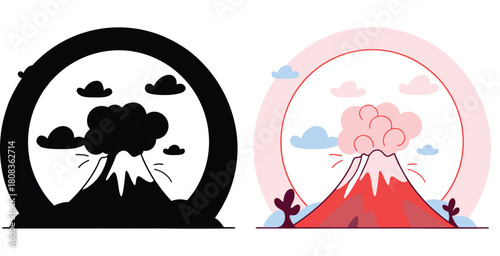 Dynamic volcano erupting with smoke and clouds creating a powerful natural spectacle