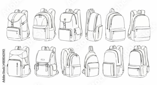 Collection of Backpack Sketches - Stylish and Functional Designs.