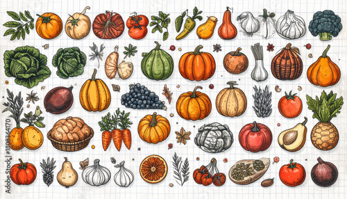 Organic Charcoal Fresh Produce Doodles for Market Branding