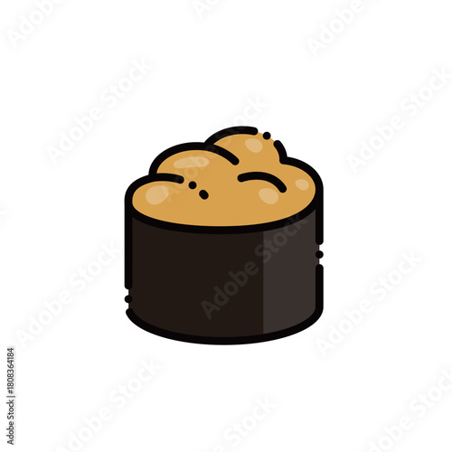 A luxurious uni gunkan with rich golden sea urchin on nori rice. Perfect for premium sushi designs. Editable & scalable.