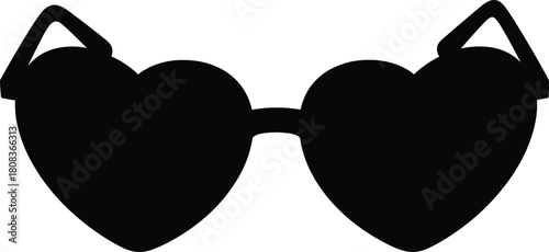 Heart shaped sunglasses vector illustration in black and white, summer fashion accessory, romantic eyewear design, trendy love themed style graphic art