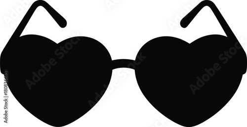 Heart shaped sunglasses vector illustration in black silhouette design, romantic summer fashion accessory, stylish love eyewear for modern trendy graphic art concept