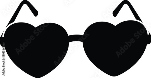 Heart shaped sunglasses vector illustration in black silhouette style, romantic summer fashion accessory design, love themed stylish eyewear graphic art