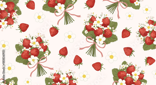 Delightful strawberry bouquets pattern for summer picnics and fresh designs, offering a sweet and cheerful vibe for backgrounds and textiles