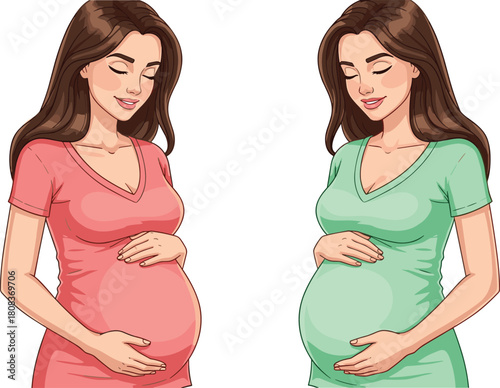 Pregnant woman illustration, maternity concept, expecting mother art, prenatal care visual, calm pregnancy pose, motherhood design, maternal health image