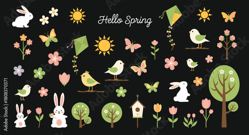 Celebrate spring with this adorable pattern featuring bunnies, butterflies, flowers, and sunshine, perfect for crafts and seasonal designs now