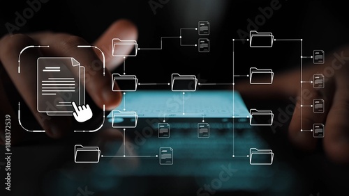 Obraz na plátně Digital file structure showing folder organization, file hierarchy, and document arrangement