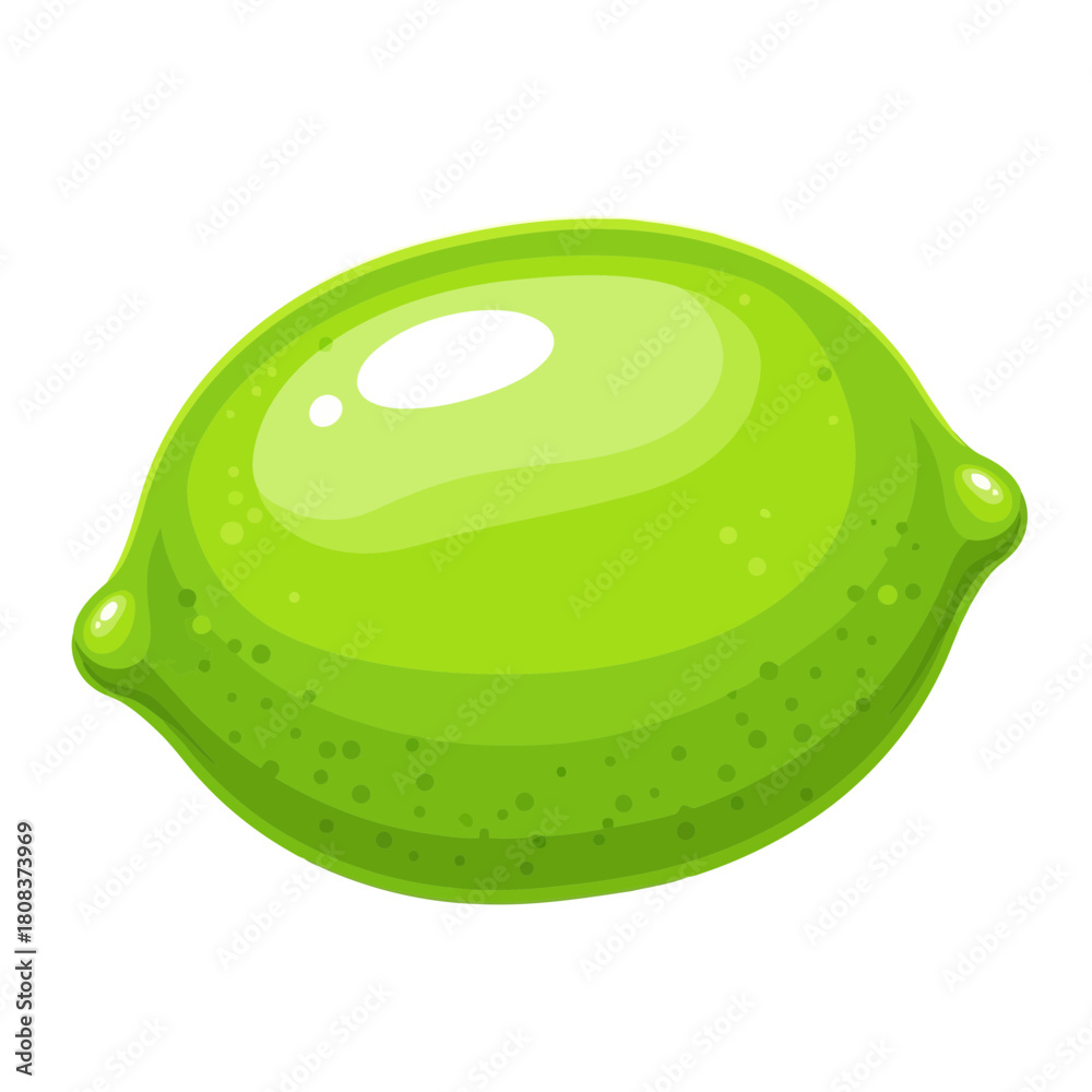 Fototapeta premium Realistic illustration of a single bright green lime fruit with glossy skin and small texture dots, isolated on