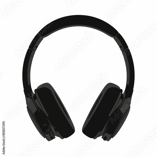 Black and white illustration of modern overear wireless headphone with noise cancellation feature, isolated on