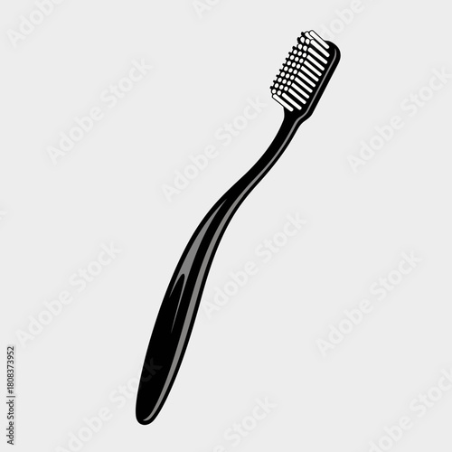 Black silhouette of a modern toothbrush with curved handle and detailed bristles, isolated on