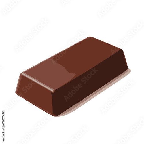 Simple dark brown chocolate bar piece illustration isolated on, sweet dessert confectionary food item graphic
