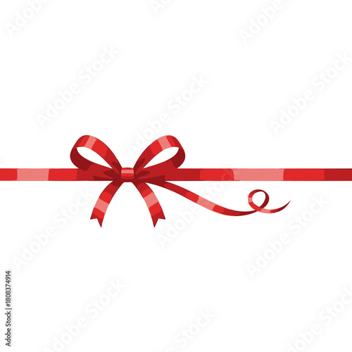 Decorative red and pink striped ribbon tied in a neat bow with a curled tail, perfect for gift wrapping or celebration, isolated on