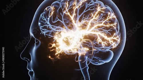 Neural Addiction Pathway, Glowing Dopamine Reward Loop in Brain