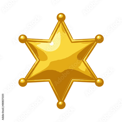 Shiny golden sixpointed sheriff badge star icon illustration isolated on