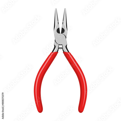 Red handled long nose pliers tool with pointed jaw illustration isolated on