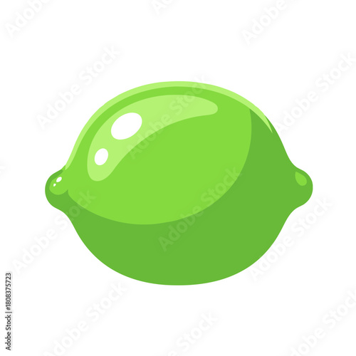 Simple illustration of a single bright green lime fruit with glossy skin, isolated on