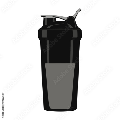 Wallpaper Mural Black plastic shaker bottle with a secure lid, commonly used for protein shakes or supplements, isolated on Torontodigital.ca