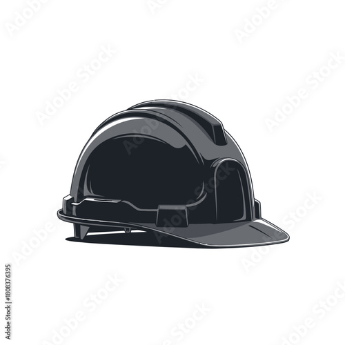 Realistic illustration of a dark gray or black safety hard hat for construction worker protection, isolated on