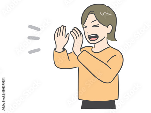 若い女性が大きな声で叫んでいるイラスト
