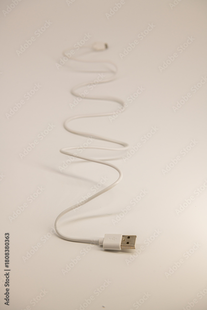 Fototapeta premium Cable with micro USB and USB connectors on a white background with clipping path
