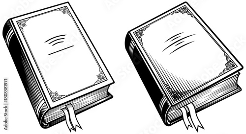 Two books with blank covers, line art illustration isolated on