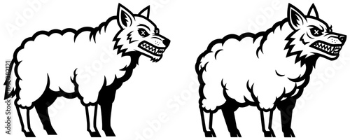 Two menacing wolves standing side by side, showcasing their sharp teeth and intense gaze isolated on