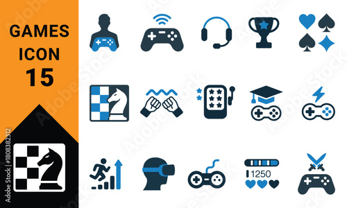Collection of diverse gaming icons representing various digital entertainment activities and concepts perfect for websites and apps
