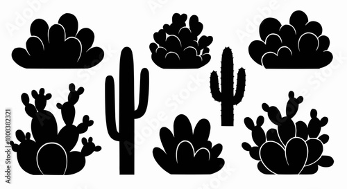 Silhouette Desert Plants - Cacti and Succulents in Black and White.
