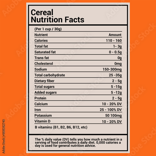 cereal nutrition fact, nutrition label design