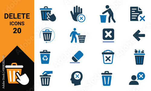 Collection of versatile delete icons in various colors and styles perfect for user interfaces applications and web design elements symbolizing removal or cancellation actions