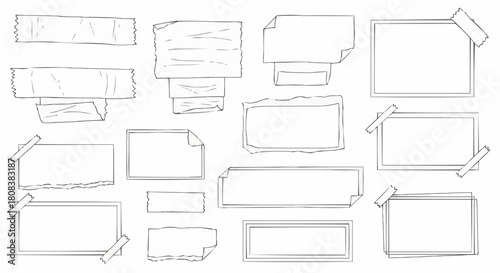 Collection of Hand Drawn Blank Paper Notes and Frames.