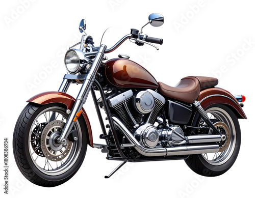 Untitled design - Luxurious Cruiser Motorbike Side View, Chrome Details and Leather Seat, Isolated on Transparent Background