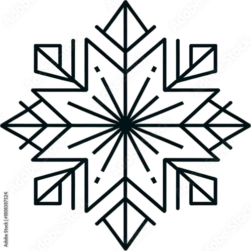 Snowflake Silhouette: A symmetrical, intricate snowflake design, symbolizing winter's delicate beauty and the magic of the season, perfect for festive illustrations and winter-themed concepts.